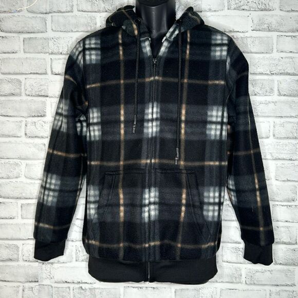 Colours Alexander Julian Fleece Plaid Zip Up Jacket Coat with Hood Size Large L - Picture 1 of 6